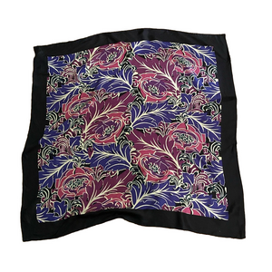 Talbots Silk Scarf Black Purple and Red Floral Hand-Rolled Edges
